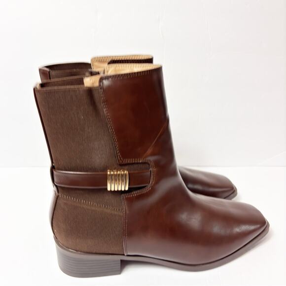 JOURNEE COLLECTION WOMENS AUBRIE STACKED HEEL BROWN GOLD  BOOTS SIZE 11 WIDE NEW - Picture 2 of 6